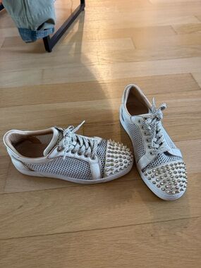 Christian Louboutin White and Gold Stud Sneakers
